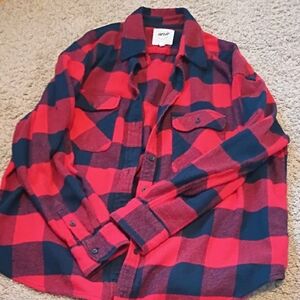 Aerie Red and Black Plaid Button Down Shirt